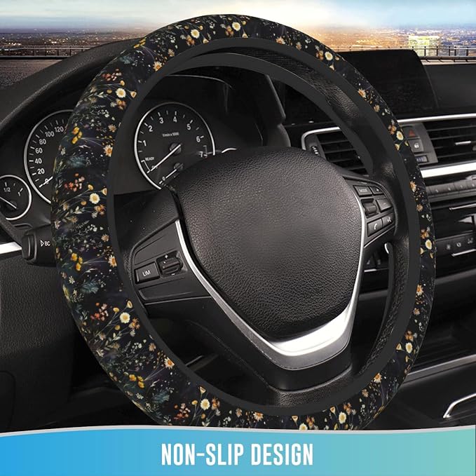 Elastic Steering Wheel Cover Car Accessories Cute Universal 15 Inch Absorbing Sweat Non-Slip Breathable for Woman - Wildflower