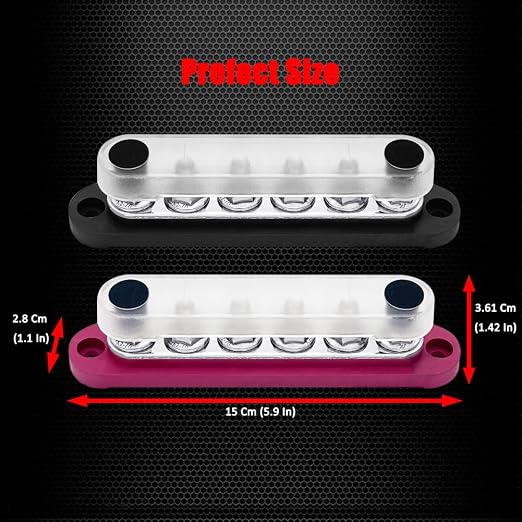 6 x M8 (5/16") Studs Power Distribution Block Bus Bar 12V, 5.9" HD 200A Marine BusBar Battery Distribution Block W/Cover for Car Boat Solar (Red & Black)