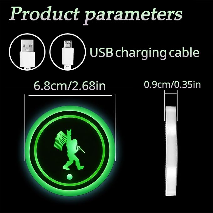 2Pcs Pentagram LED Car Cup Holder Coasters 7 Colors 3 Modes Lights Up Cups | with USB of Car Accessories for SUV Trucks Sedans, Waterproof Interior Atmosphere Lamp, Pentagram Gifts for Women Men