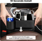 Universal Fit Car Seat Gap Filler Organizer | Extra Storage Organizer with Cup Holder | Easy Access | Premium Leather | Black | 2 Pack
