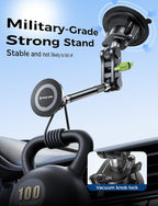 Magnetic Car Phone Holder [Strong Suction&Strong Magnetic] 360° Adjustable Car Phone Mount for Windshield, Ultra-Durable Metal, Suction Cup Car Phone Mount for iPhone Samsung All Smartphone