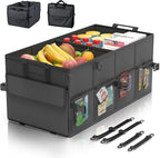 Car Trunk Organizer for SUV 60L Backseat Car Organizer Back Seat Large Storage Trunk Compartment Collapsible Car Caddy Heavy Duty Truck Storage Bin w/6 Pockets Adjustable Straps Cargo Van Jeep Sedan