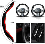 Car Steering Wheel Cover Set Bright Carbon Fiber Wrap Non-Slip 3pcs Steering Wheel Accessories 14.5-15 inch Universal (Black)