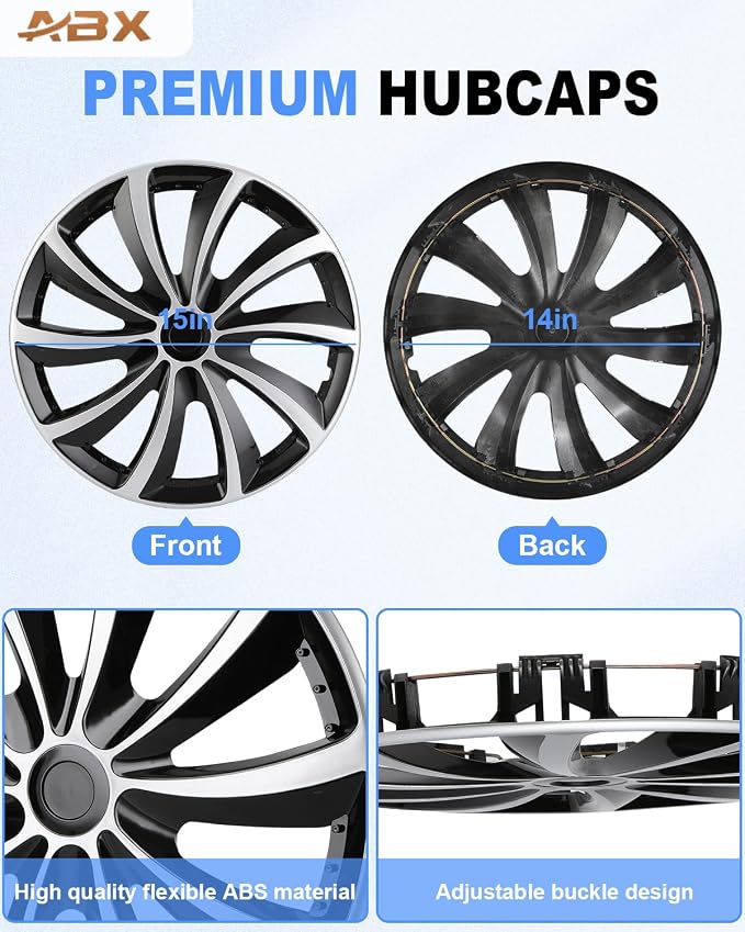 Hubcap Wheel Covers Hub Caps 15 Inch Set of 4 Black & Silver Universal Wheel Rim Cover R15 Stylish Car Decor Wheel Covers for Toyota Camry Nissan Mazda (Black&Silver, 15 inch)