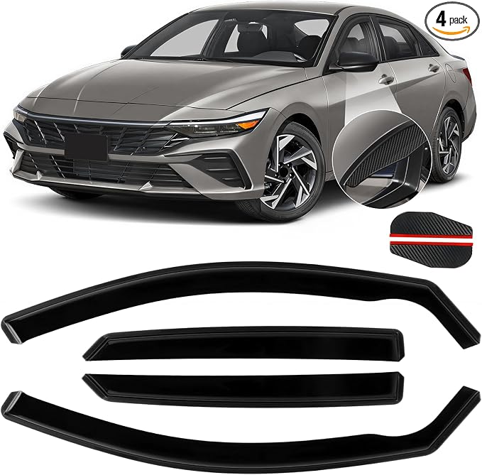 4PCS in-Channel Rain Guards Fit for Hyundai Elantra 2021 2022 2023 2024 2025 2026, Smoke Tinted Window Visors Wind Deflectors, Vent Shades Shiedlds with 2pcs Side Mirror Rain Visors
