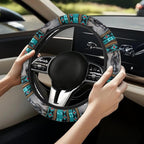 Aztec Horse Teal Gray Car Steering Wheel Cover Universal 15 Inch Anti-Slip Neoprene Auto Steering Wheel Protector Car Accessories Decor for Women Men