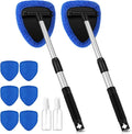 10 Pcs Windshield Cleaner Tool Car Window Cleaning Supplies with Extendable Handle Include 6 Washable Microfiber Bonnets 2 Empty 60ml Spray Bottle Glass Wiper Kit(Royal Blue)