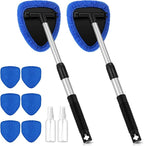 10 Pcs Windshield Cleaner Tool Car Window Cleaning Supplies with Extendable Handle Include 6 Washable Microfiber Bonnets 2 Empty 60ml Spray Bottle Glass Wiper Kit(Royal Blue)