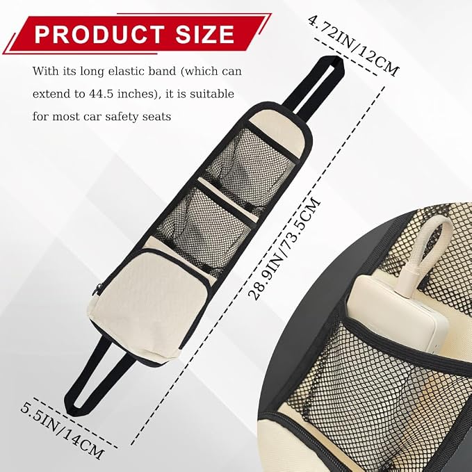 Car Seat Side Storage Pocket, Car Multifunctional Seat Organizer Hanging Bag, Auto Mobile Phone Wallet Sunglasses Mesh Net Pocket, Auto Accessories for Cars SUVs Trucks (White, 2PCS)