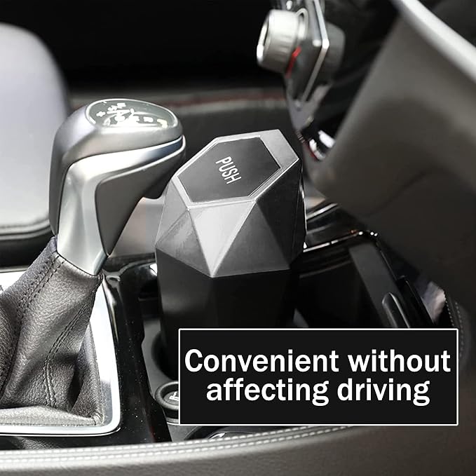 Car Trash Can with Lid, Easy to Clean, Diamond Design Small Automatic Portable Trash Can, Used in Car Home Office Interior Accessories, 2PCS(Silver)