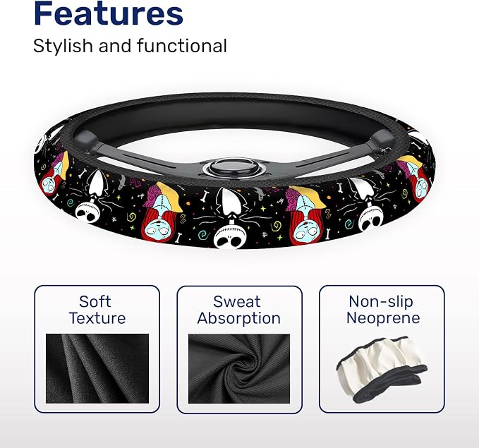 Nightmare Couple Steering Wheel Cover, Non Slip Polyester Car Wheel Protector for Car SUV Truck, Universal 15 Inch