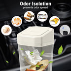 Car Trash Can with Lid - Mini Car Garbage Can Bin for Cup Holder - Beige Small Leakproof Vehicle Trash Bin for Back Seat, Cute Automotive Accessories Organizers and Storage for Door SUV Truck