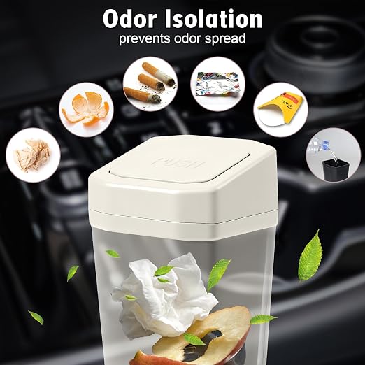 Car Trash Can with Lid - 2 Packs Mini Car Garbage Can Bin for Cup Holder - Beige Small Leakproof Vehicle Trash Bin for Back Seat, Cute Automotive Accessories Organizers and Storage for Door SUV Truck