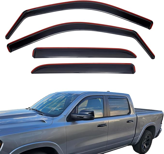 in Channel Rain Guards Window Visors for 2019-2025 Dodge Ram 1500 Crew Cab,Side Vent Window Deflectors Vent Visors Shade for Dodge Ram 1500 Crew Cab 19-25,Truck Accessories-4pcs