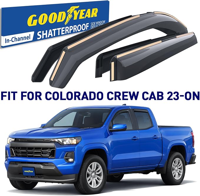 Goodyear Shatterproof in-Channel Window Deflectors for Chevrolet (Chevy) Colorado 2023-2026 Crew Cab, Rain Guards, Window Visors for Cars, Vent Deflector, Car Accessories, 4 pcs - GY008111