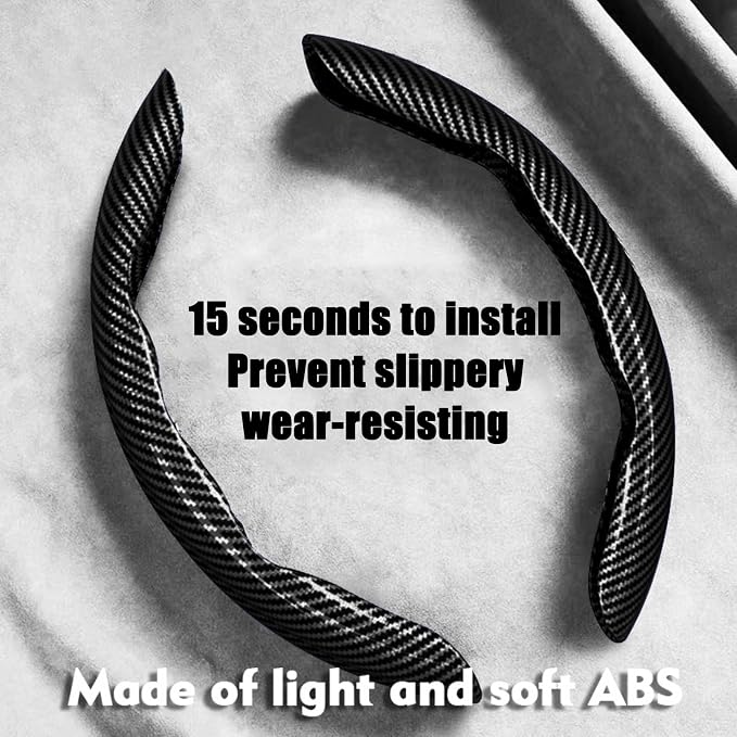 2pcs Car Steering Wheel Cover,Anti-Skid Carbon Fiber Steering Wheel Protector for Men Women,Multiple Color Options,Universal for Most Car Interiors Accessories (Bright Black)