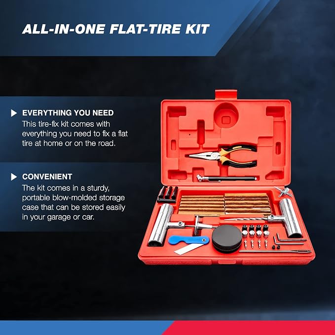50003L Universal Heavy Duty Tire Repair Kit | 57 Piece Value Pack | Fix Punctures and Plug Flats | Ideal for Cars, Trucks, Motorcycle, ATV, Jeeps, Off Road Vehicles, RV, Tractors …