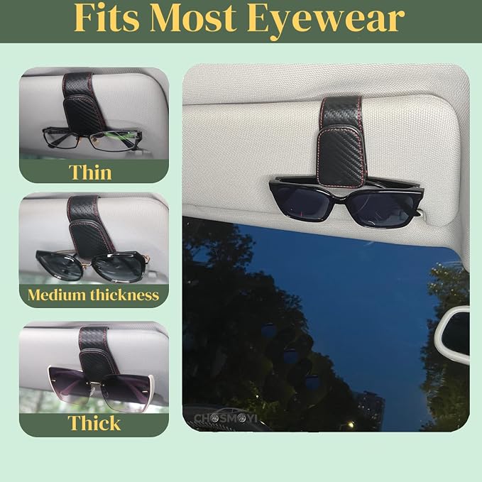 CHOSMOYI Magnetic Leather Sunglass Holder for Car, Sunglasses Clip for Car Visor, Auto Interior Accessories Universal for Different Size Eyeglasses (Carbon Fiber)