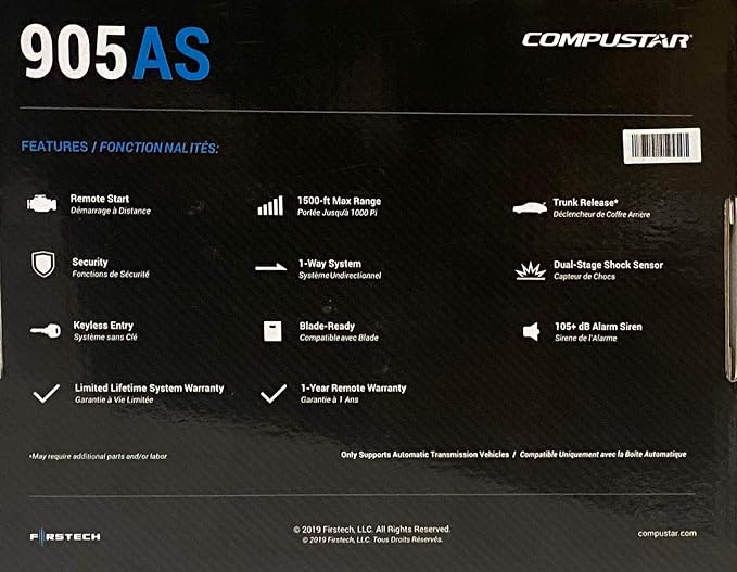 CS905-AS All-in-One 4 Button 1 Way Alarm & Remote Start System 1500' Range