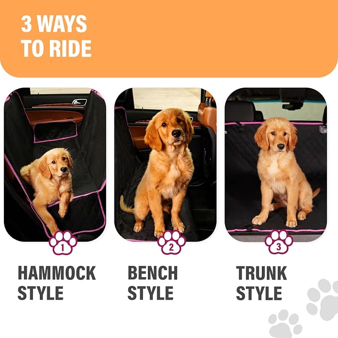Pink XL Dog Car Hammock Back Seat Cover, Waterproof Backseat Cover Protector for Truck Bench Rear of Sedans or SUVs, Essential Pet Supplies Vacuum or Wipe Clean, Machine Washable