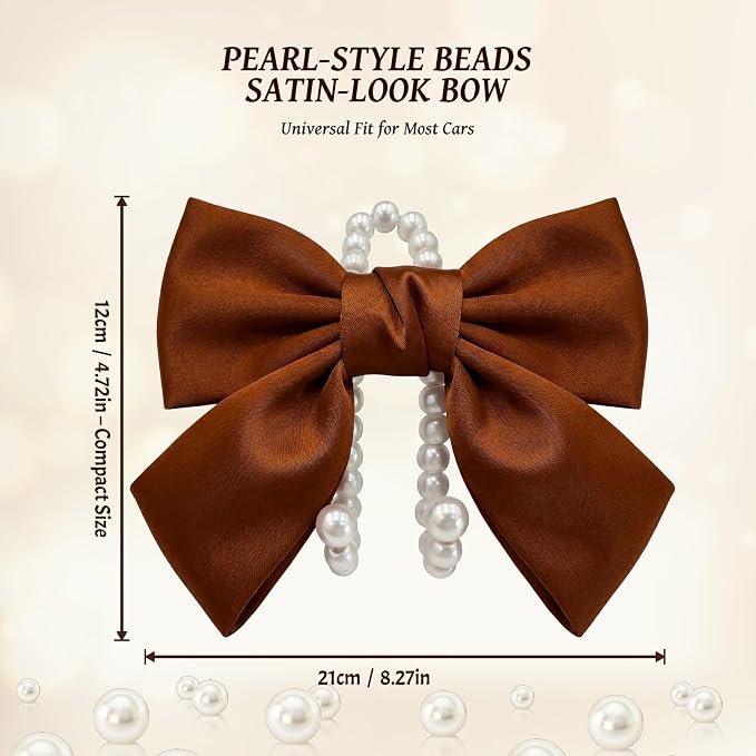 2 PCS Bow Pearl Car Seat Headrest Hook – Cute Purse Hook for Car, Girly Interior Decoration Accessories Hook Hanger, Seatback Holder for Purses & Bags, Elegant Car Organizer (Woody Brown)