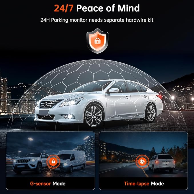 Dash Cam Front and Rear, 4K+4K Dash Camera for Cars, Daul Car Camera with 64GB Card, Dashcam with 3" IPS Display, Loop Recording, Night Vision, 24H Parking Mode