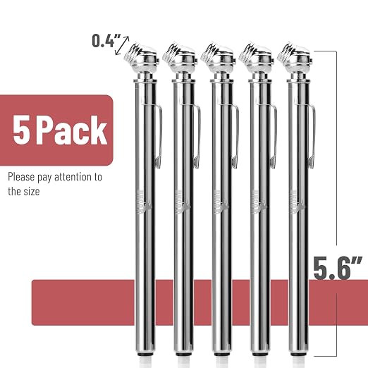 Pencil Tire Pressure Gauge, 5 Pack, 10-75 PSI, Pencil Air Pressure Gauge for Tires