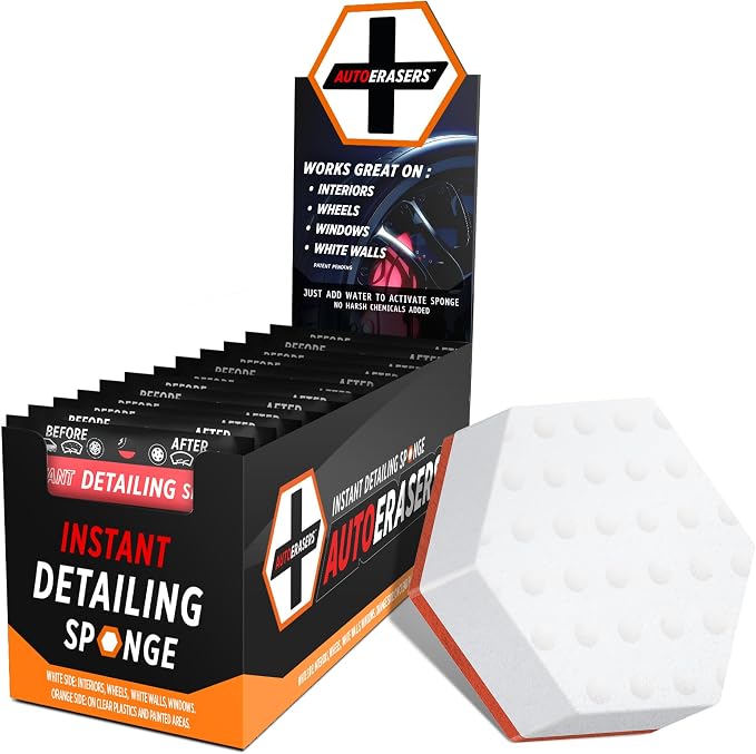 AutoERASERS™ Instant Detailing Car Bikes Wash Sponge, Non-Scratch Car Cleaning Sponge, Dual-Sided Auto Cleaning Sponges Pre-Moistened and Portable for On-The-Go Use, Pack of 12