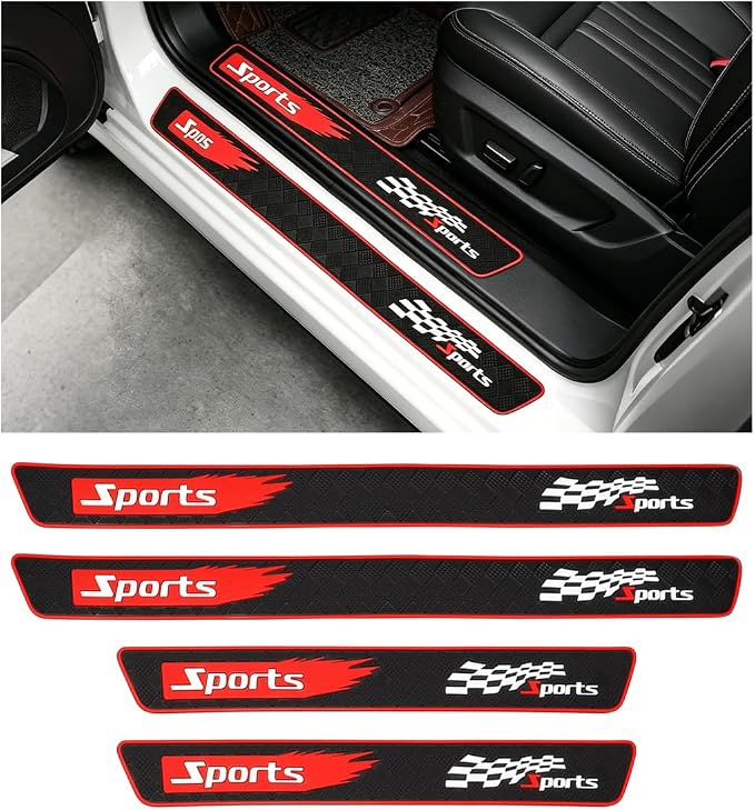 4PCS Car Door Sill Protectors, Sporty Style Anti-Scratch Self Adhesive Vehicle Door Sill Guard, Automotive Entry Edge Step Threshold Protection, Universal for SUV Motorhome Truck