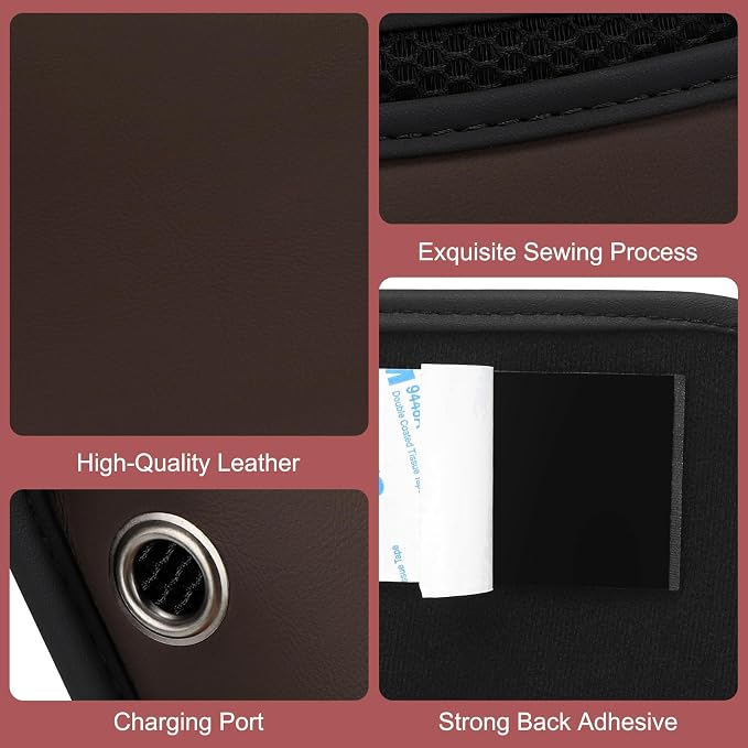 Universal Car Side Pocket Organizer, PU Leather Car Pocket Pouch for Car Seat, Door, Window, Console, Cards Trash Cell Phone Sunglasses Holder for Car, Brown