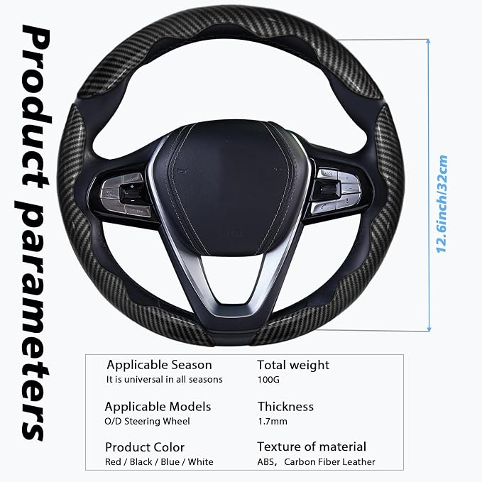 3pcs Car Steering Wheel Cover,Anti-Skid Carbon Fiber Steering Wheel Protector for Men Women,Multiple Color Options,Universal for Most Car Interiors Accessories (Bright Black 3PCS)