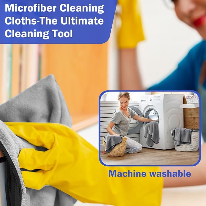 12 Pcs Microfiber Towels for Cars, 800 GSM Plush Drying Cleaning Cloth Bulk, 16 x 16 Inch Thick Absorbent Wash Detailing Towels for Car Polishing, House, Kitchen Cleaning(Gray)