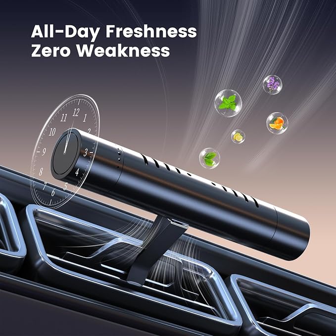 2pcs Car Air Freshener Diffuser Vent Clips, Premium Gift Set with 5 Different Essential Oil (0.34oz Each) & 12 Refill Sticks, Car Diffuser Packaging for Office, Kitchen, Bathroom