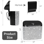 Bling Car Trash Can with Lid, Mini Auto Garbage Storage Bin with 60pcs Garbage Bags, Sparkling Crystal Trash Bags Holder Dustbin Vehicle Accessories Container Organizer (White Rhinestone)