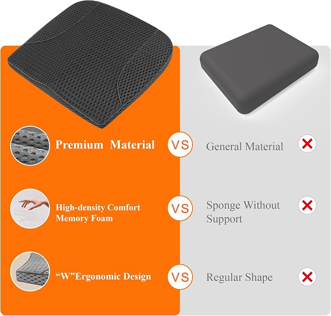 Premium Car Seat Cushion, Memory Foam Driver Seat Cushion to Improve Driving View- Coccyx & Lower Back Pain Relief - Seat Cushion for Car, Truck, Office Chair (4D Mesh Black)