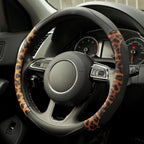 Leopard Steering Wheel Cover, Universal 15 inch Breathable Microfiber Leather Steering Wheel Protector, Anti Slip Car Interior Accessories, Black