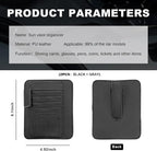 2PCS Small Leather Car Sun Visor Organizer, Multifunctional Auto Visor Document Holder with Sunglasses Clip, Universal Car Interior Organizer for Drving License, Card, Pen (Black+Gray)