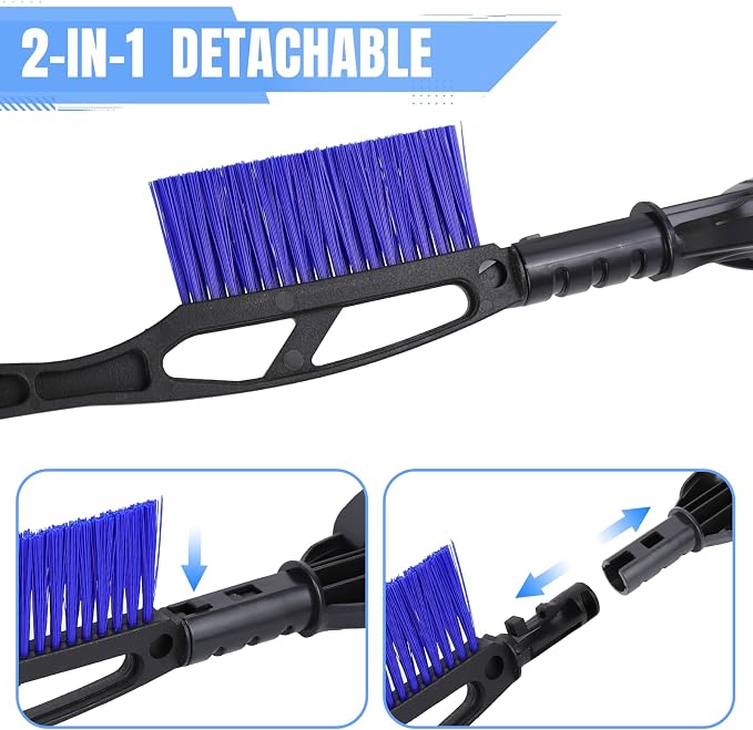 Snow Brush & Ice Scraper, 2 in 1 Detachable Ice Scrapers for Car Windshield Window, Heavy Duty Vehicle Snow Removal Tool with Grip Handle for Cars Trucks SUVs, Winter Car Accessories (Blue)