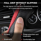 Car Steering Wheel Cover, 15 Inch Carbon Fiber Leather Stitching Color Steering Wheel Protector, Anti-Slip Elastic Breathable Steering Wheel Cover Stylish Decor for Most Cars (Black&Pink)