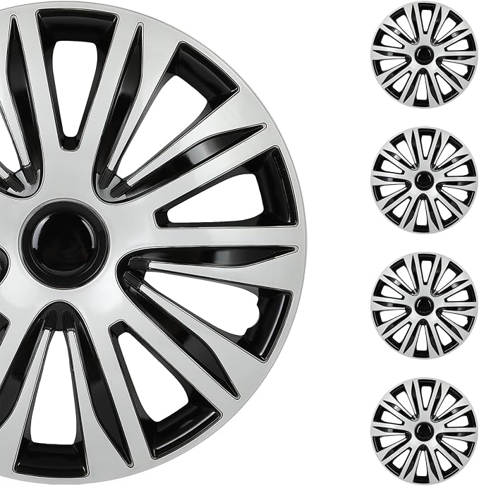 SCITOO Car Wheel Rim Skin 4 Pack 15 inch Cover Hubcap Wheel Cover Replacement R15 Hub Caps -Set of 4（15-inch，Gloss Black & Silver）