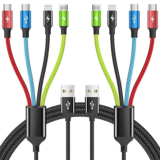4 in 1 Multi Charging Cable, 2 Pack 5FT Charging Cords for Multiple Devices | USB Cable Phone Charger with USB C, IP and Micro, Nylon Braided, Cruise Essentials 2026, Travel Car Accessories