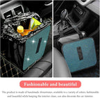 Car Foldable Trash Can, Bling Rhinestone Oxford Garbage Container Hanging Waterproof Organizer, Mini Crystal Dustbin Waste Basket Leakproof Trash Bin for Car Office Kitchen (Lake Blue)