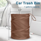Car Trash Can, 2 Packs Mini Car Garbage Can, Collapsible Trash Bin | Pop-Up Trash Can for Car Front Back Seat, Portable Car Trash Bag Hanging for Vehicle SUV Rv Truck Accessories Interior, Brown
