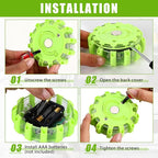 12 Pack LED Road Flares Emergency Lights Roadside 9 Flash Modes Warning Car Safety Beacon Magnet Hook Flashing Disc Flare Kit for Vehicles Car Truck Boats Holiday Gift(Green)