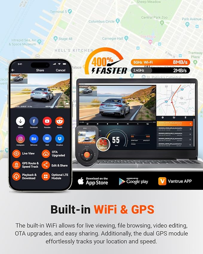 S1 Pro Dash Cam Front and Rear, 60FPS STARVIS 2 Dash Camera, PlatePix™ Tech, AI Dual Dash Cam with ADAS & BSD, Night Vision Car Camera with 5G WiFi, GPS, Voice Control, 24/7 Parking Mode
