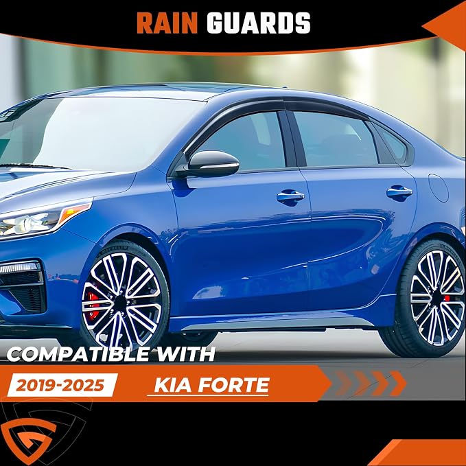 Rain Guards Compatible with 2019-2024 Kia Forte, Out Channel Window Deflector Extra Durable Side Sun Wind Deflectors 2024 Forte Tape-on Rain Guard Black 4 PCS