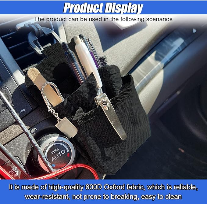 Car Air Vent Storage Bag, Multifunctional 3-Pockets Front Seat Organizer with Charging Port, 600D Oxford Fabric Hanging Pouch Bag, Car Vent Accessories for Key, Pen, Phone, Sunglass (Black)