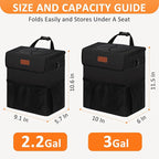 3 Gallons Car Trash Can with Lid, Bag Bin Hanging Waterproof Automotive Car Garbage Cans Leak Proof Vehicle Trash Can Black