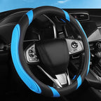Concave Convex Massage Black Blue Microfiber Leather Steering Wheel Cover, 14.5-15 Inch Non-Slip Breathable Microfiber Car Steering Wheel Protector