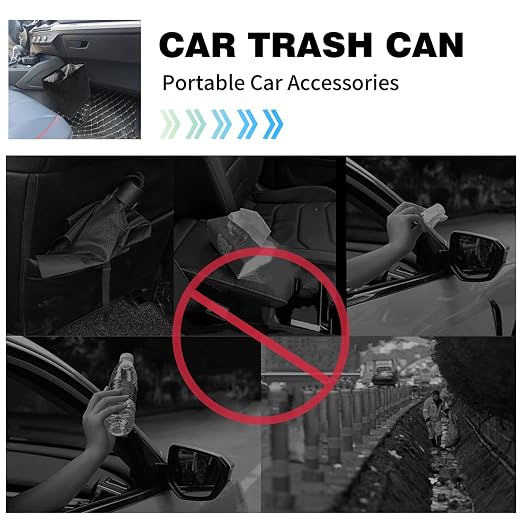 Car Trash Can, Leak-Proof Waterproof Trash Bin Collapsible Portable Auto Garbage Bag Large Capacity Trashcan Storage Bag Multipurpose Car Organizer Hanging (Black)
